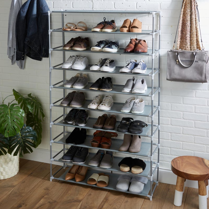 Simplify 10 Tier 50 Pair Freestanding Shoe Rack | Holds up to 100 Individual Shoes | Good for Sneakers, Boots, Loafers, Heels & Slippers | Grey - Image 4